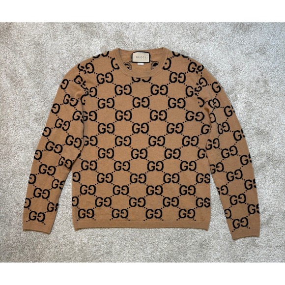 Gucci Other - Gucci Wool Jacquard Crewneck Sweater Camel Size XL